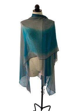 Cocoon House Womens Beaded Tassel Silk Wrap Scarf One Size Teal Gray Art to wear